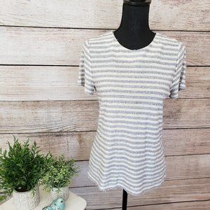 TALBOTS GRAY AND CREAM STRIPED TOP - SMALL